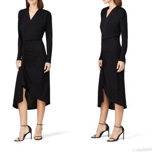 Atlein Black Long Sleeve Ruched Dress